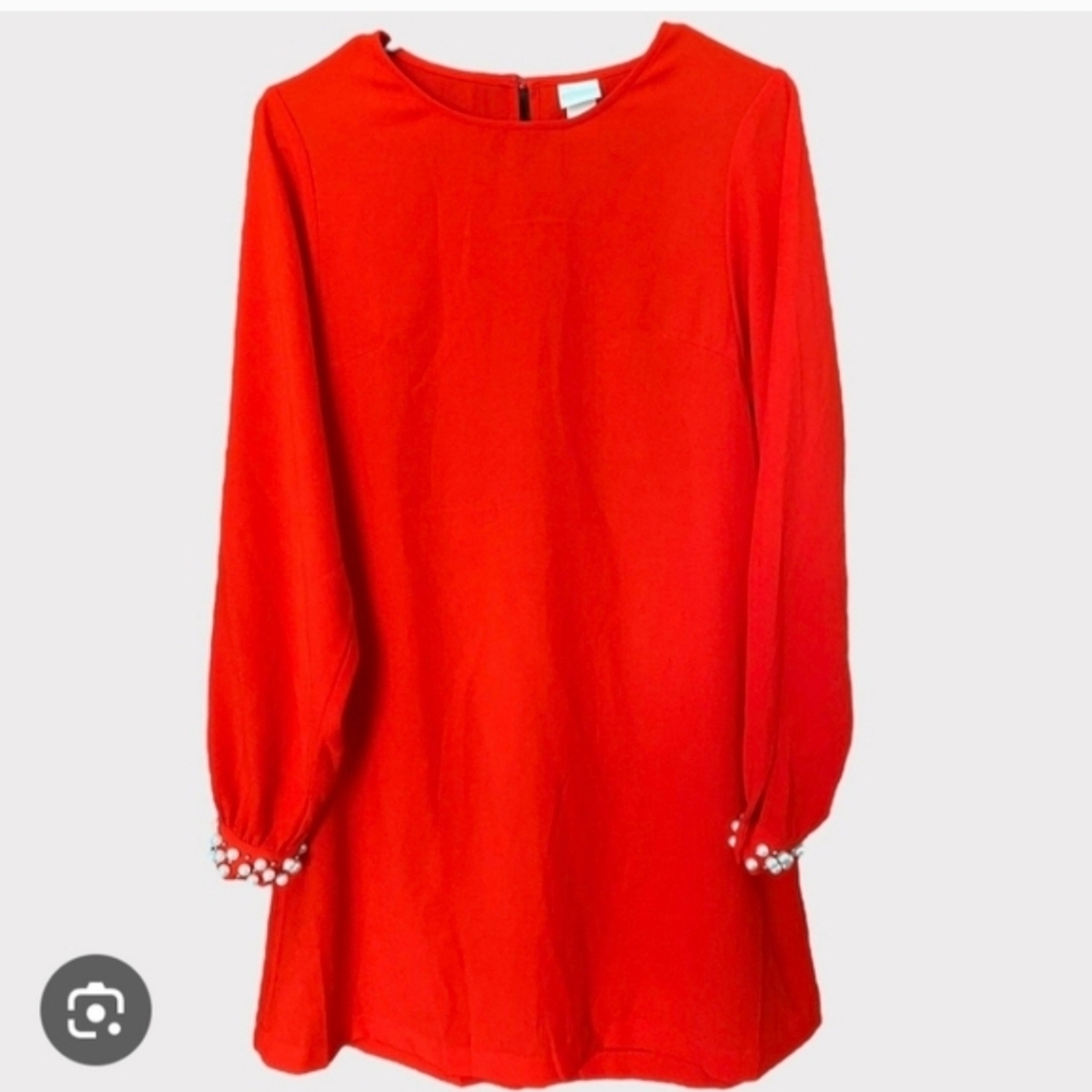 H&M Vibrant Red Dress with Pearl Cuff Details